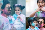 allu arjun for holi, allu arjun holi pictures, in pics allu arjun s adorable moments with family for holi is too cute to miss, Neha reddy